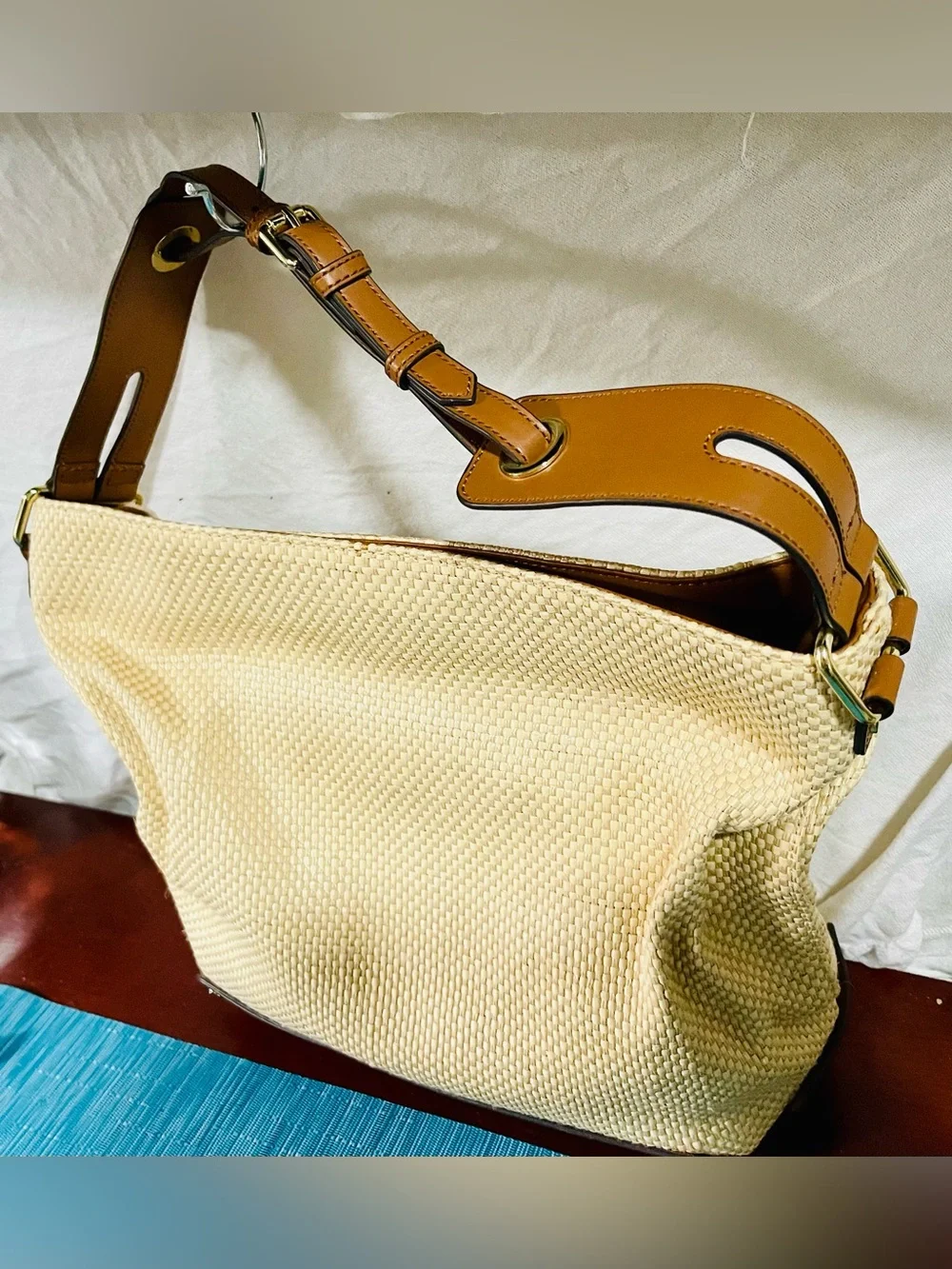 Vince Camuto Straw & Leather Hobo Bag